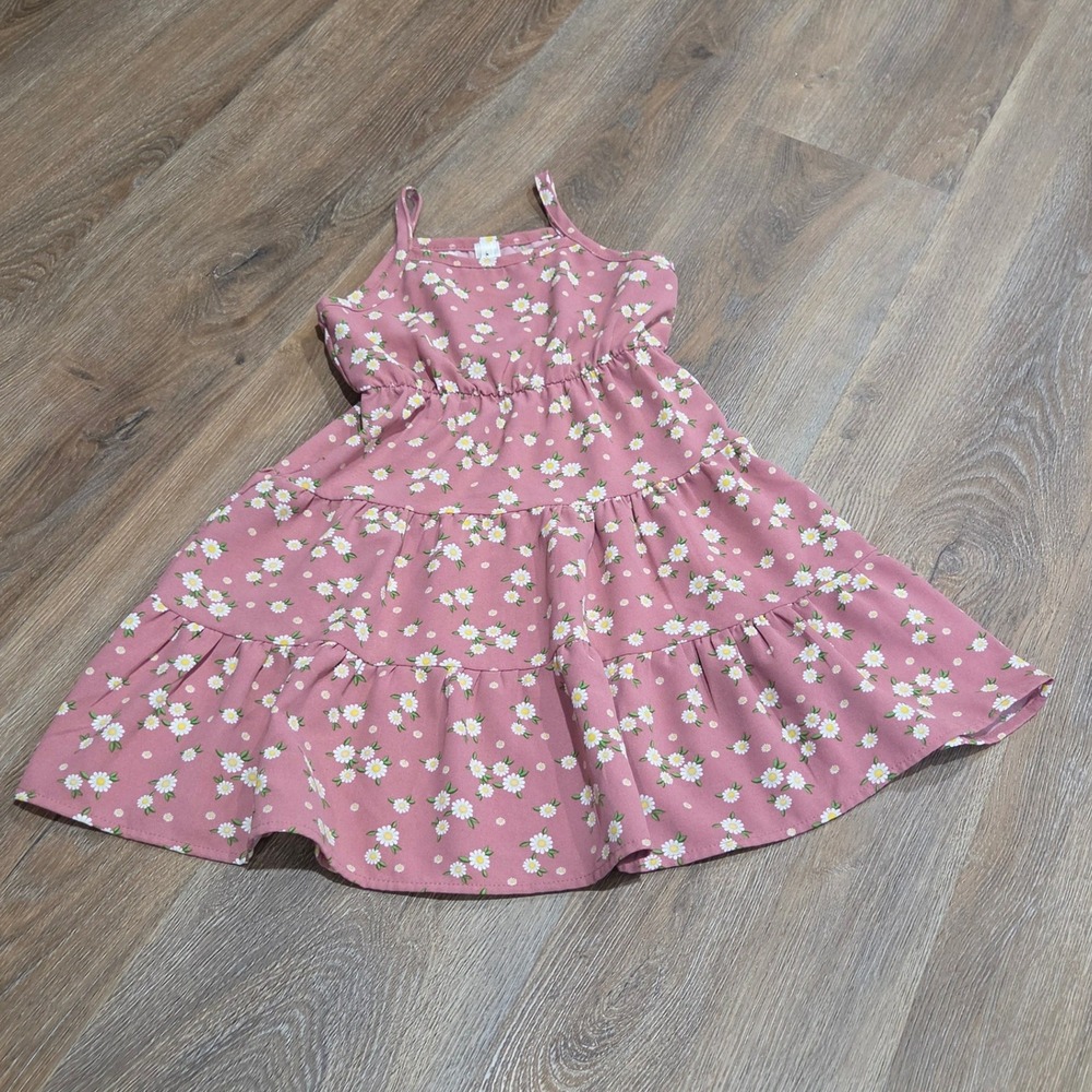Heart and Arrow Kids Pink Daisy Floral Tiered Spaghetti Strap Dress Size 6
